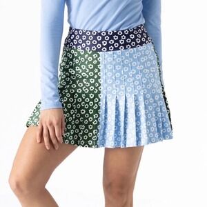 Smith Quinn Floral Patchwork Pleated Tennis Skirt Navy Green Blue Large NWOT